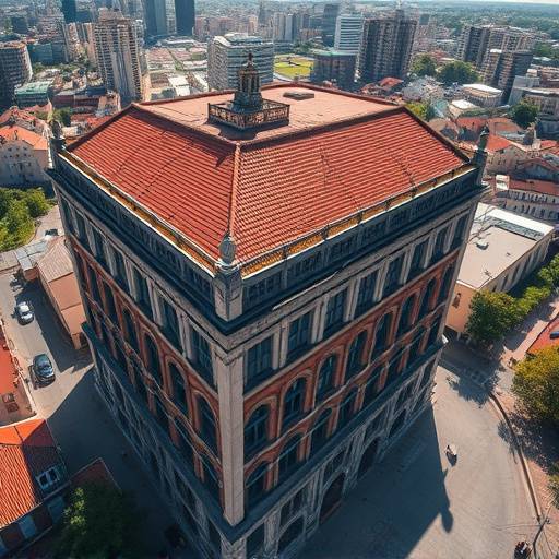 Immagini aeree di un progetto di restauro di un edificio storico.