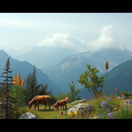 Scena di un documentario sulla biodiversit&agrave; delle Alpi, con immagini di flora e fauna locale.